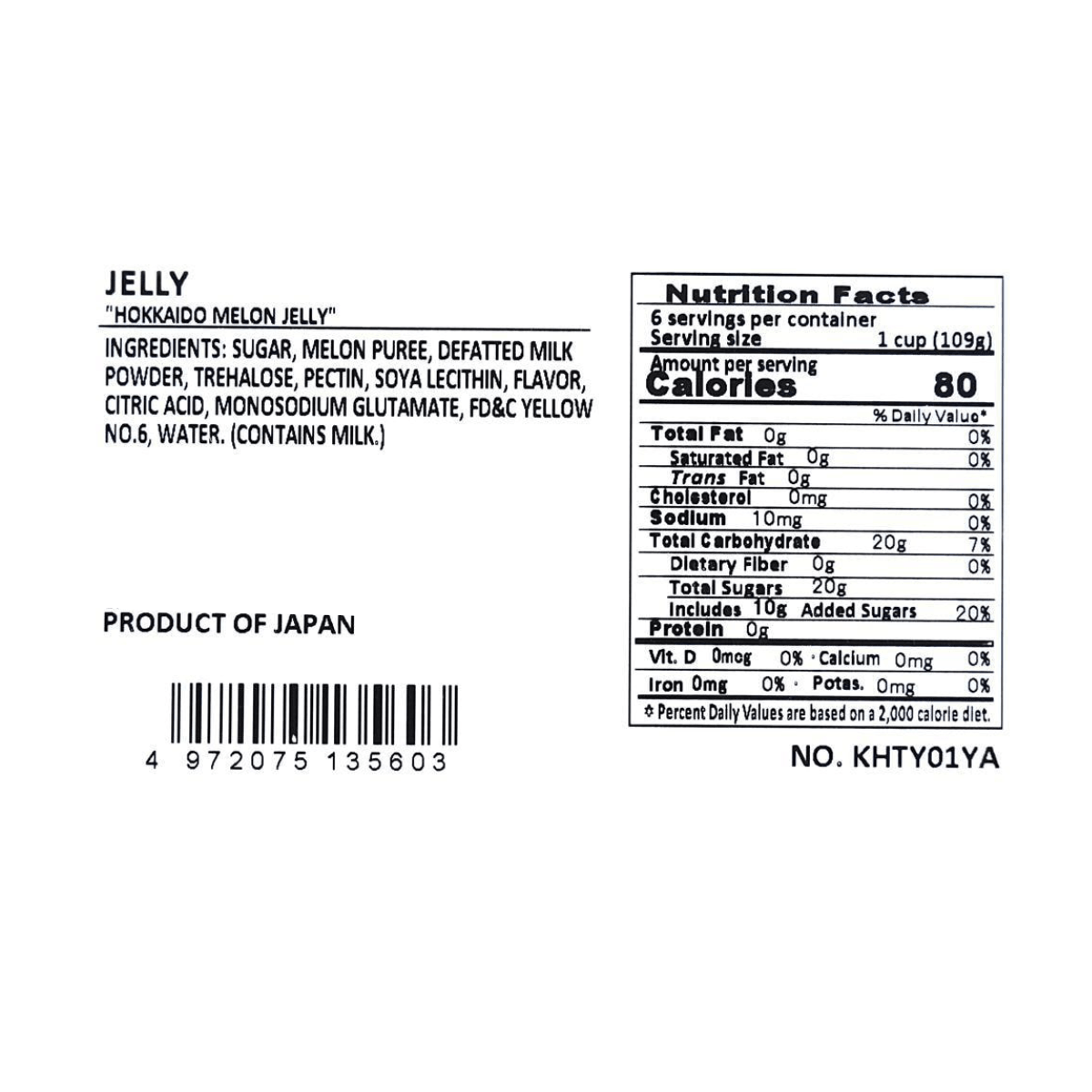 Hokkaido Melon Jelly,Low Calories 0 Fat,3.84 oz*6 Pieces