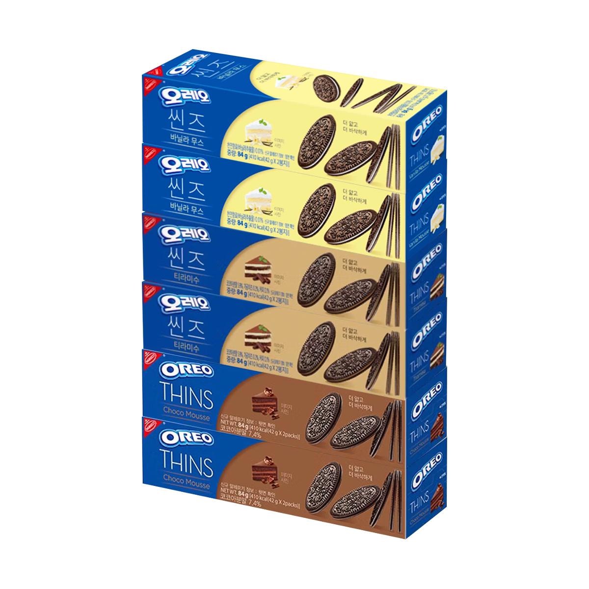2.96 oz* 6packs Oreo Thins Korea Cookies - Thins Chocolate Mousse / Tiramisu /Vanilla Mousse Sandwich 3 flavors