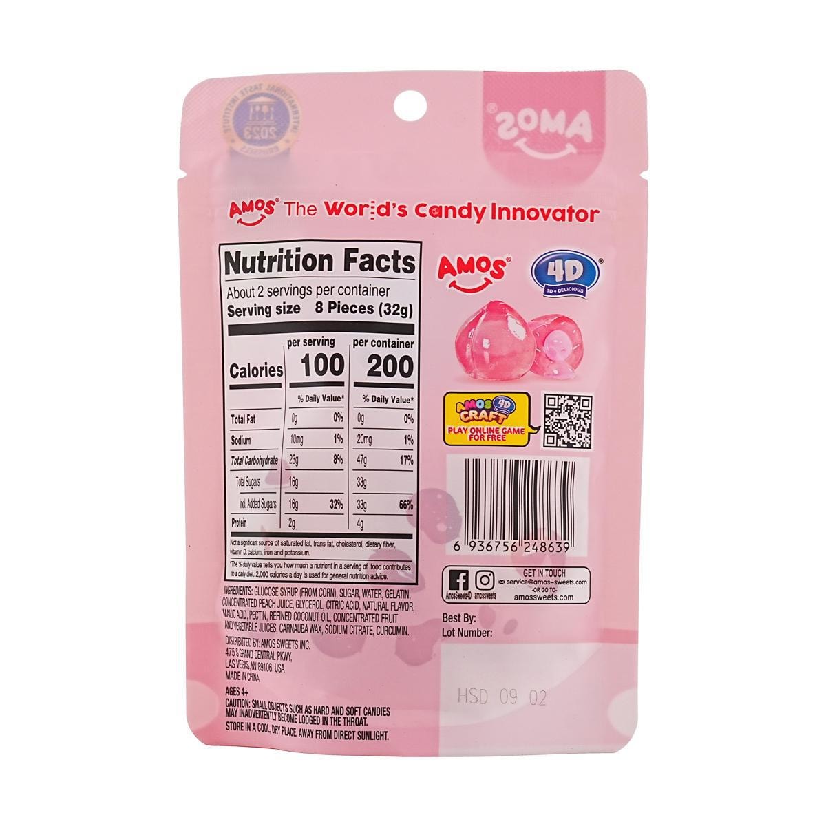 4D Fruit Jelly Gummy Candy Juicy Burst Peach 2.29 oz
