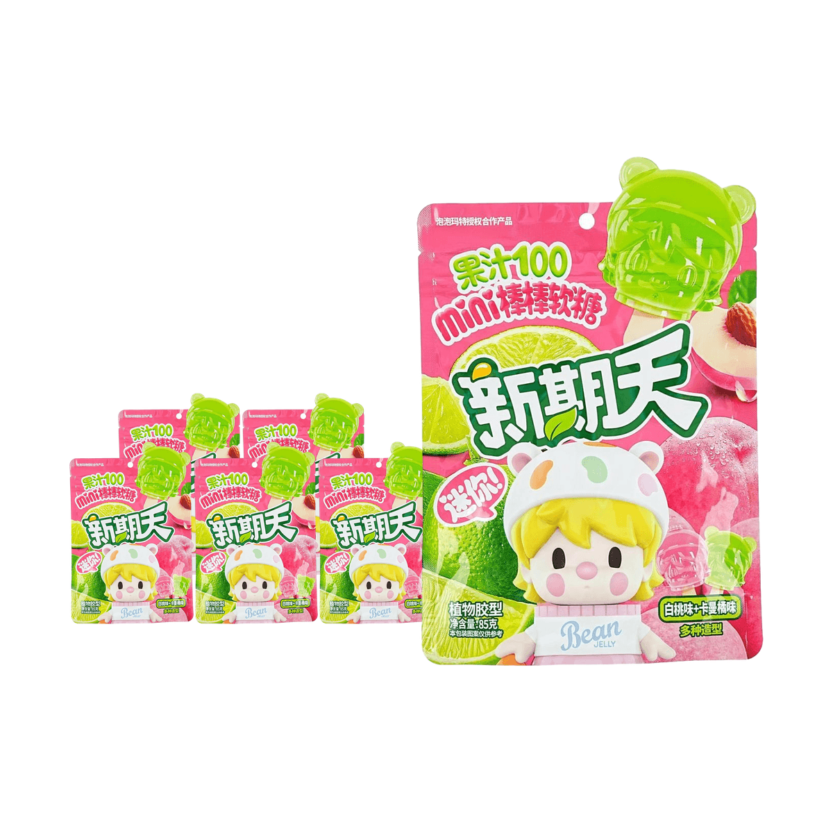 Mini Stick Grape Mango Flavor +Peach Kumquat Flavor Jelly Gummy Candy Bubble Mart 3 oz*6 - 6 Packs Anime