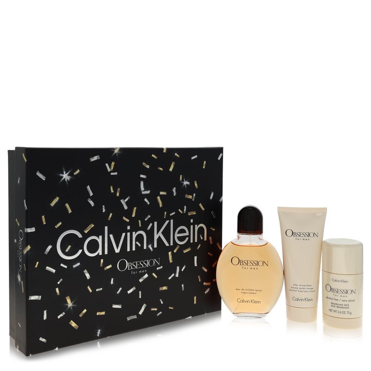 Obsession Gift Set - 4.2 oz Eau De Toilette Spray + 3.4 oz After Shave Balm + 2.6 oz Deodorant Stick By Calvin Klein