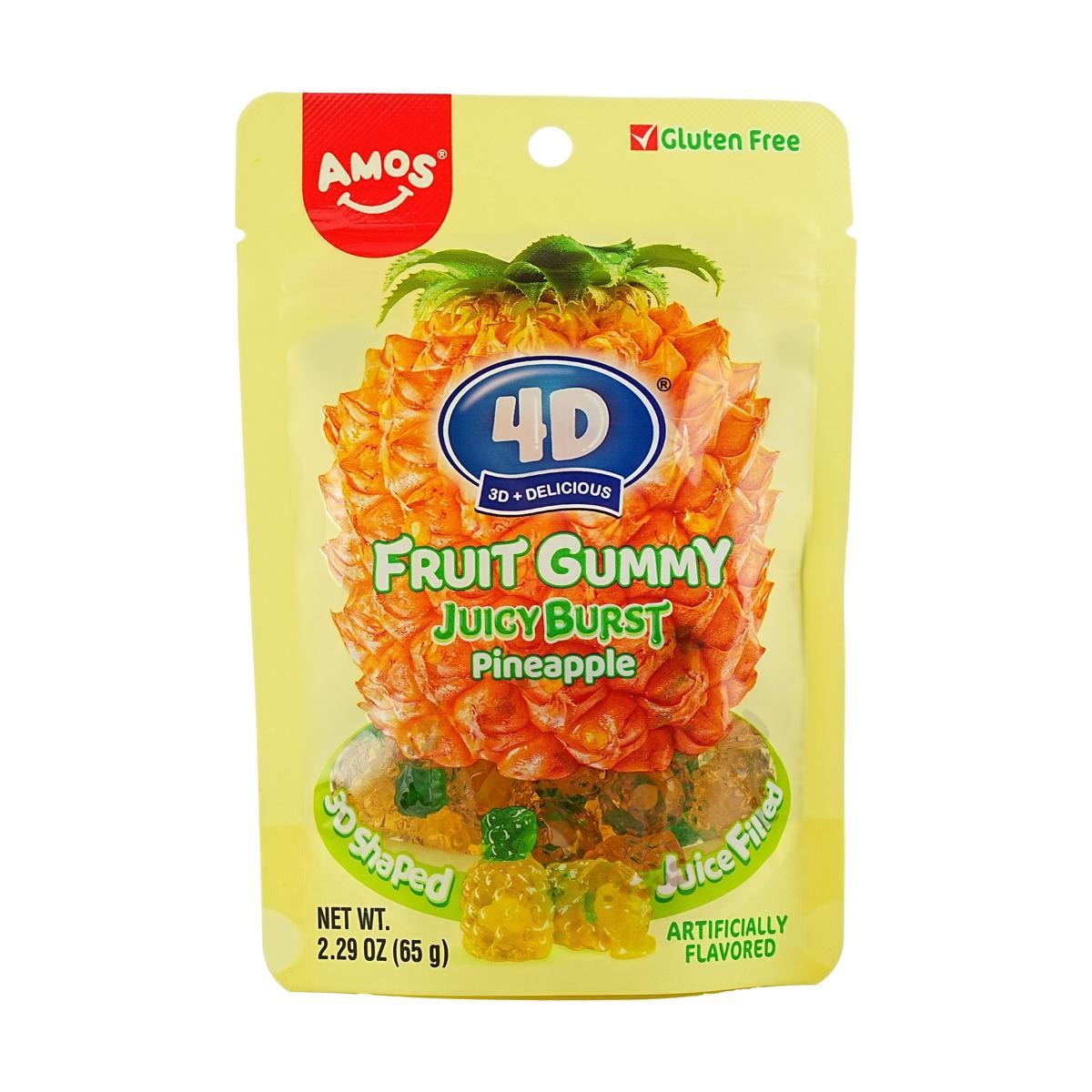 4D Fruit  Jelly Gummy Candy Juicy Burst Yellow Peach Gluten-Free 2.29 oz