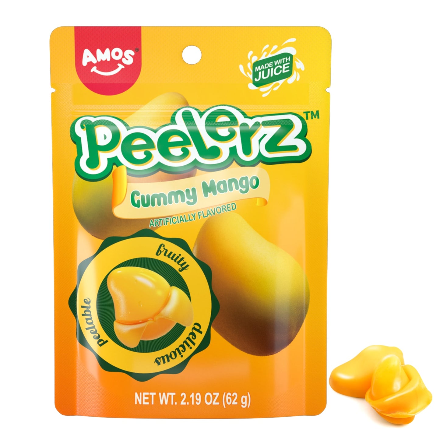 Amos Peelable Mango Candy Peelerz Gummy Mango Peeling CandyResealable 2.19oz Bag (Pack of 3)