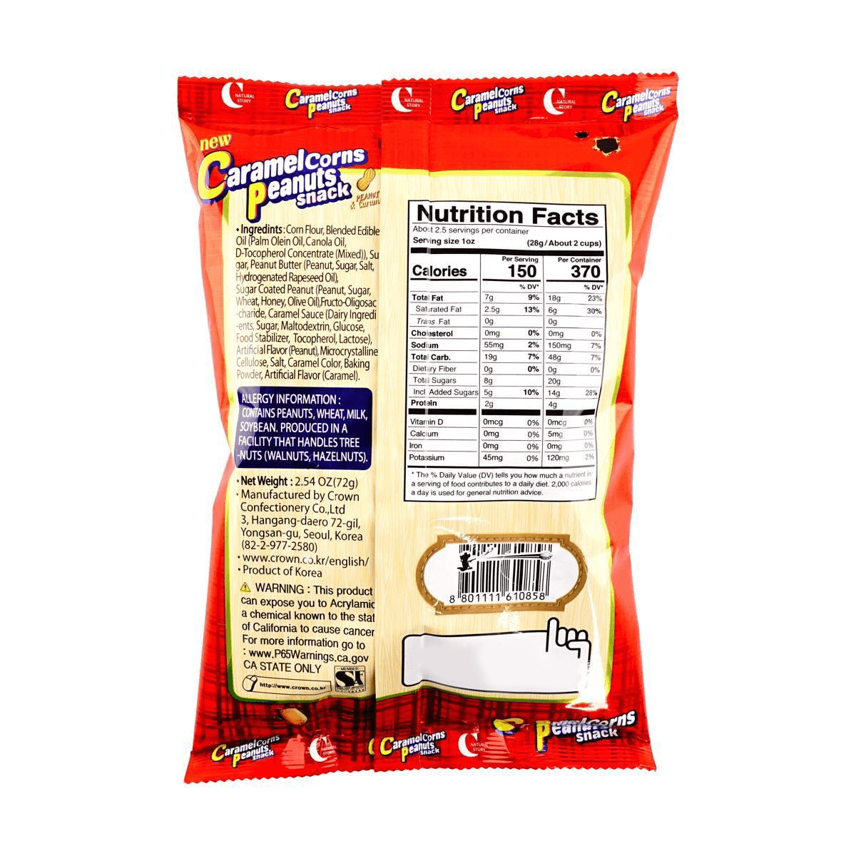 Caramel Corn & Peanuts Snack - Lightly Sweet & Crispy, 2.53oz