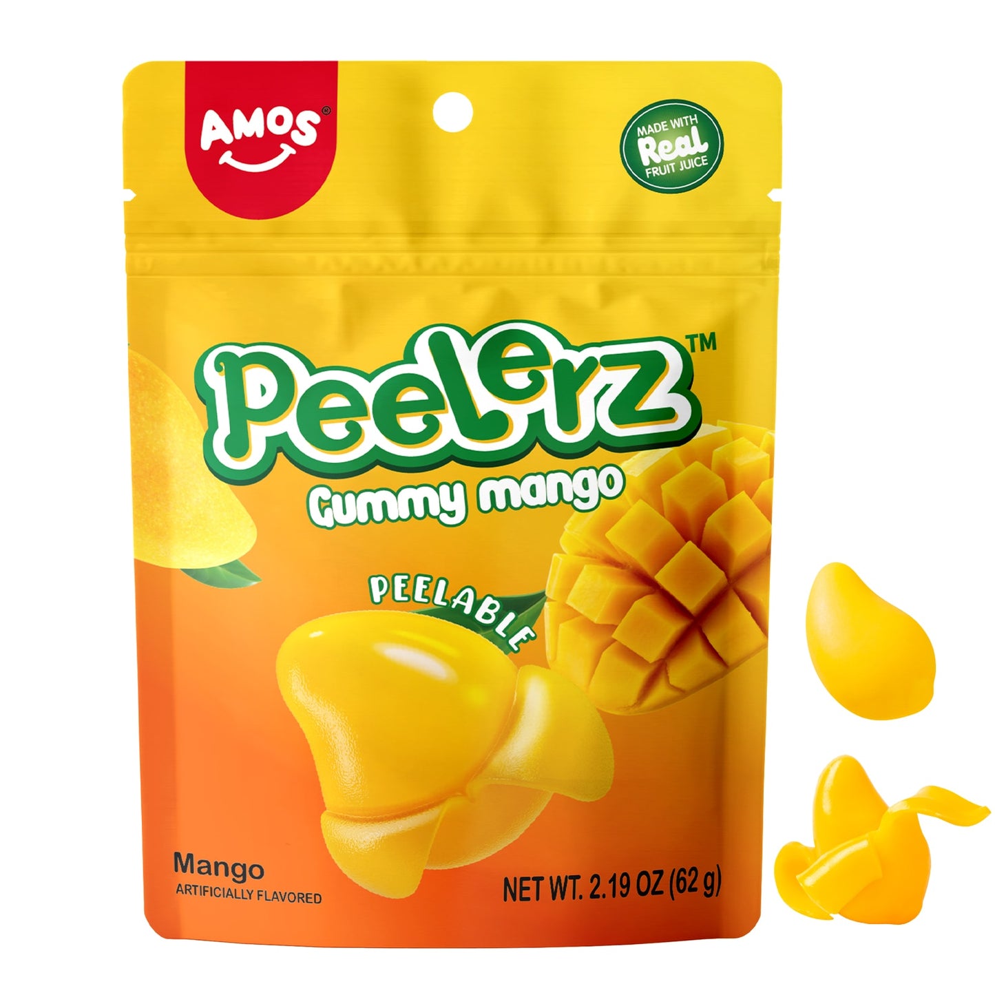 Amos Peelable Mango Candy Peelerz Gummy Mango Peeling CandyResealable 2.19oz Bag (Pack of 3)