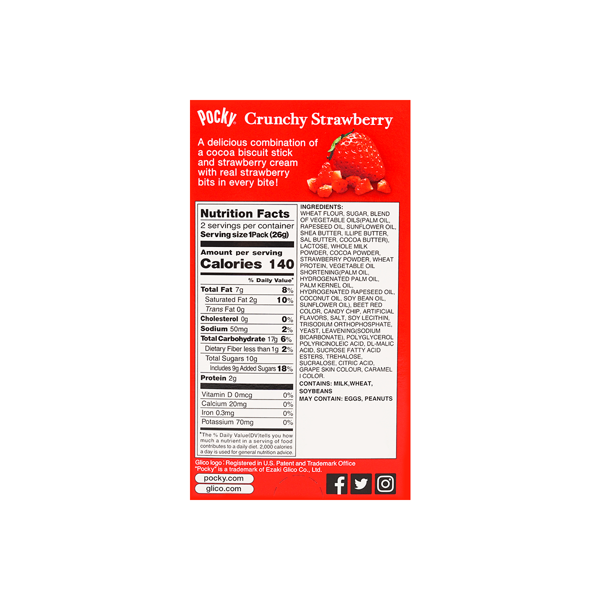 Crunchy Strawberry Pocky Cookie Sticks, 1.79oz