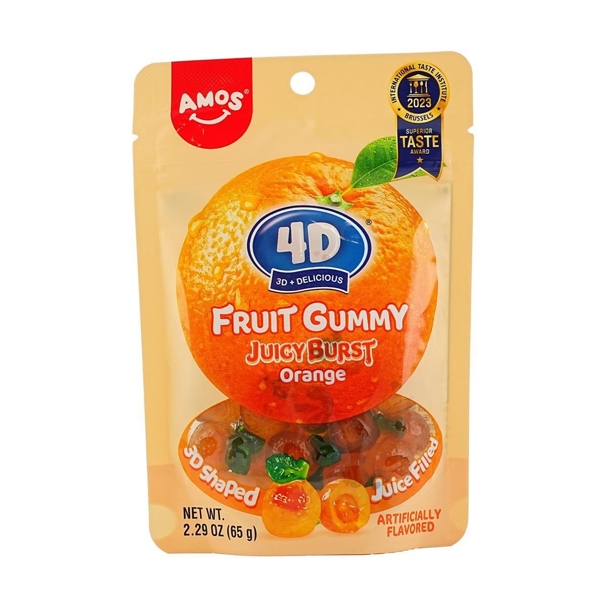 4D Fruit  Jelly Gummy Candy Juicy Burst Yellow Peach Gluten-Free 2.29 oz