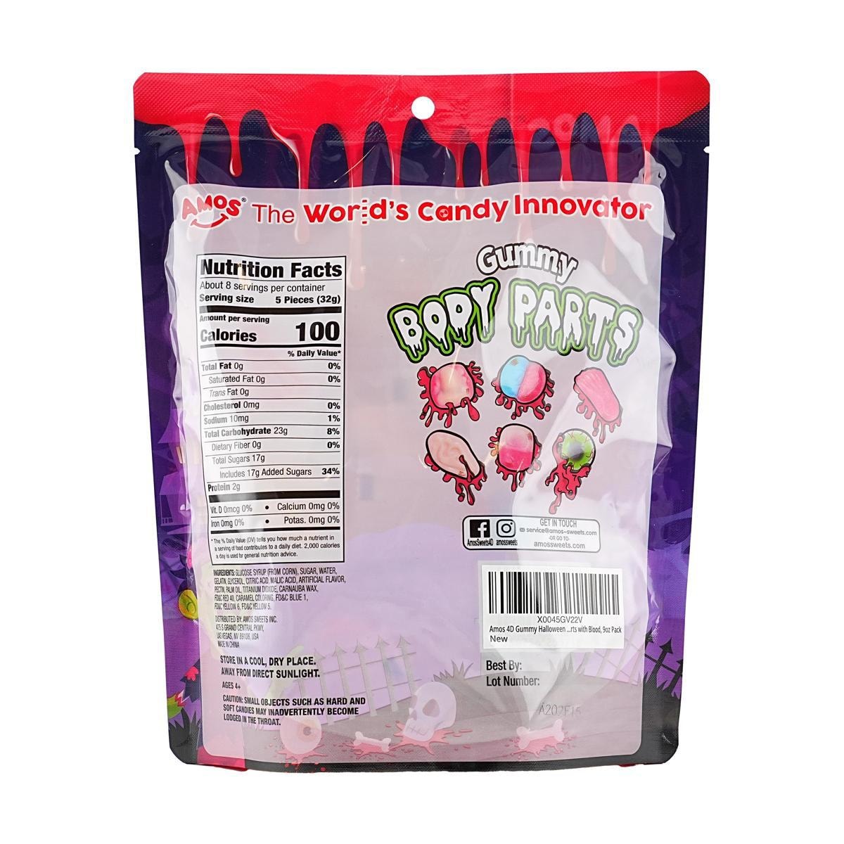 Jelly Gummy Candy Body Parts,Spooky Candy for Trick-or-Treat,9 oz