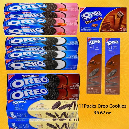 11pcs Oreo Chocolate Sandwich Cookies, Strawberry/ Chocolate/ Original3.42oz*6,Chocolate /Vanilla Thin Mousse *4,Wafer