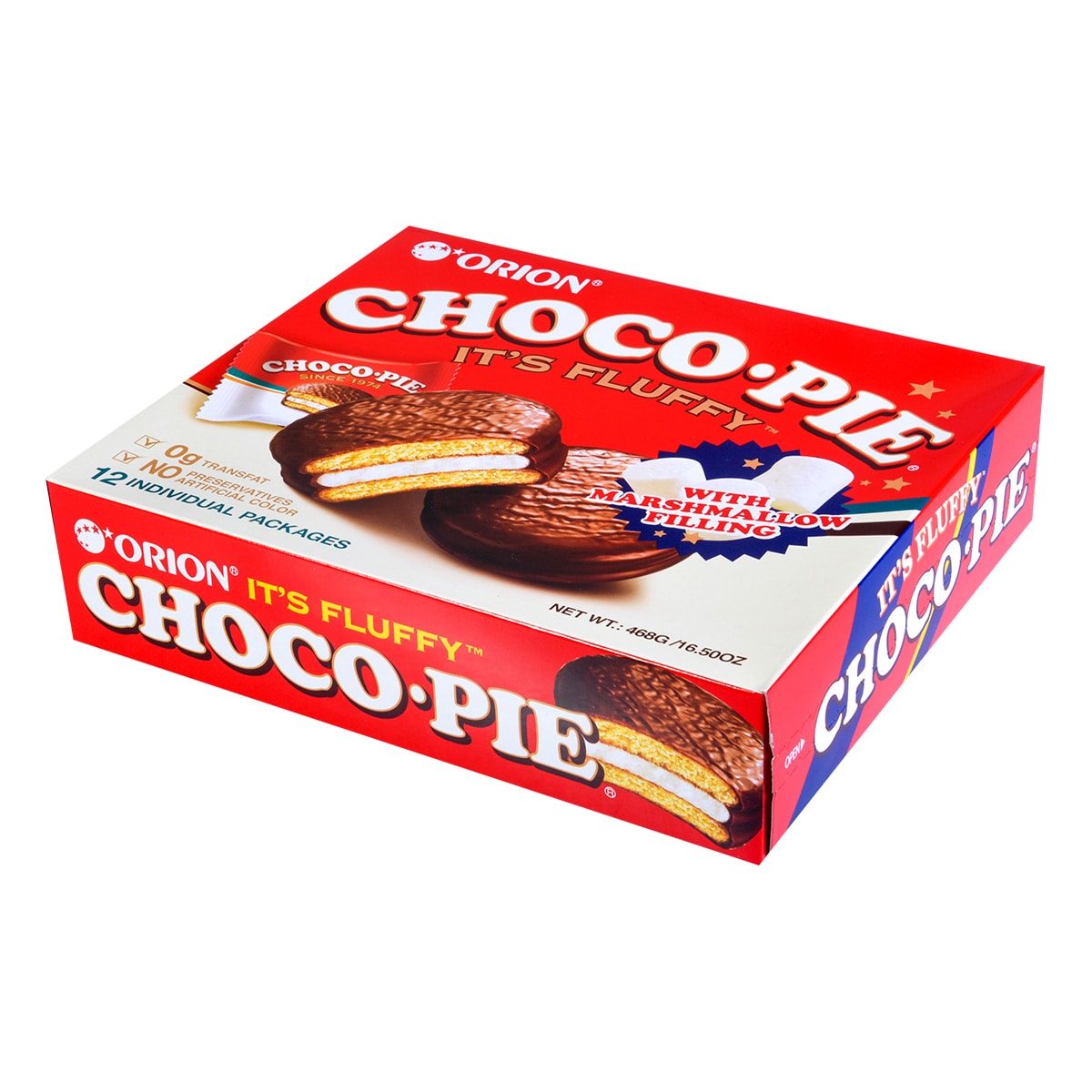 Choco Pie with Fluffy Marshmallow Filling - Korean Dessert, 12 Pieces, 16.5oz