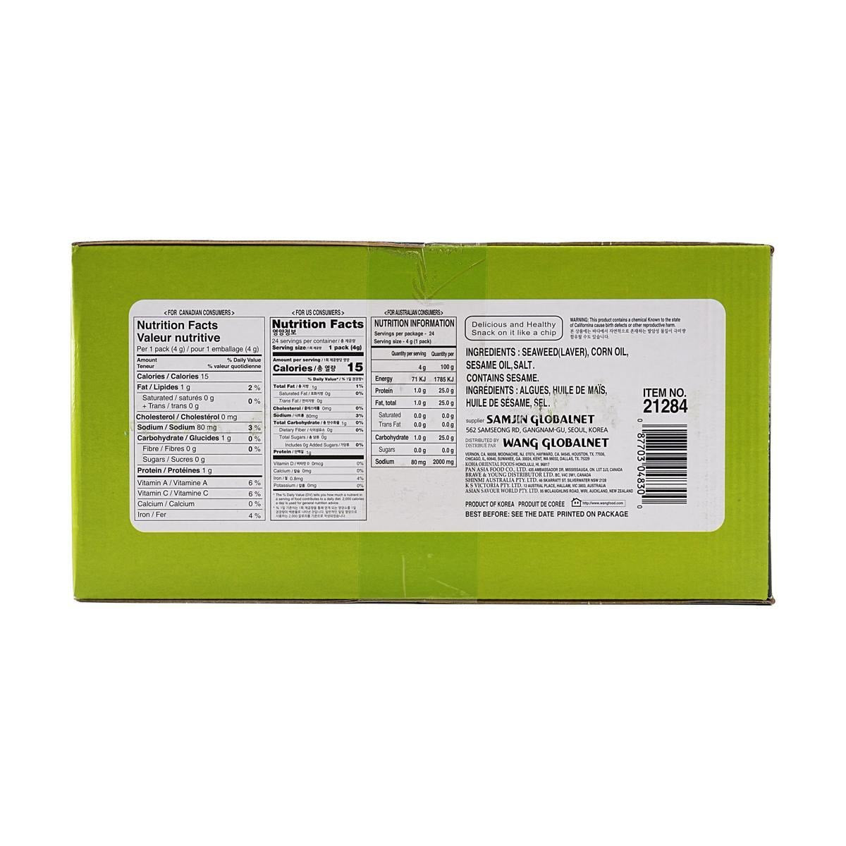 Natural Seasoned Seaweed, No Preservatives, No Sugar, Low Salt, Low Fat, Dairy Free, Vegan Gluten Free,0.14oz*24pc