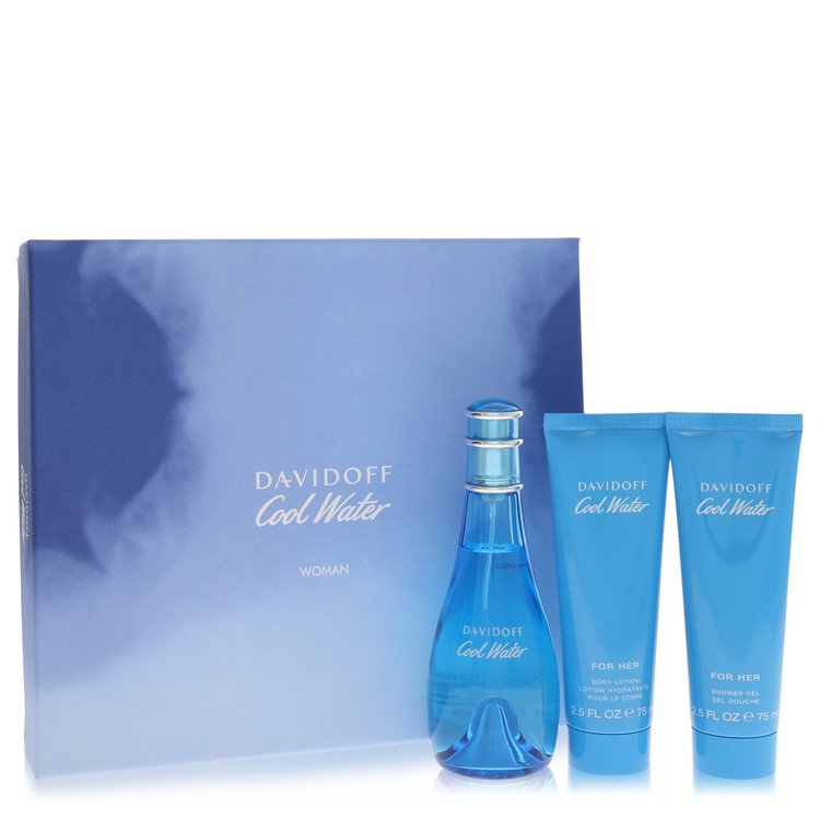 Cool Water Gift Set - 3.4 oz Eau De Toilette Spray + 2.5 oz Body Lotion + 2.5 oz Shower Gel By Davidoff