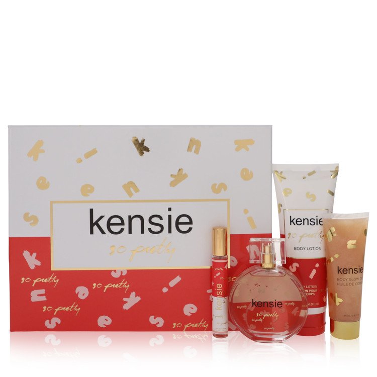 Kensie So Pretty Gift Set - 3.4 oz Eau De Parfum Spray + .34 oz Mini EDP Spray + 2.5 oz Body Glow Oil + 6.8 oz Body Lotion By Kensie