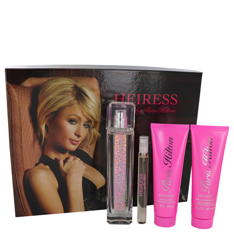 Paris Hilton Heiress Gift Set - 3.4 oz Eau De Parfum Spay + .34 oz Mini EDP Pen Spray + 3 oz Body Lotion + 3 oz Shower Gel By Paris Hilton