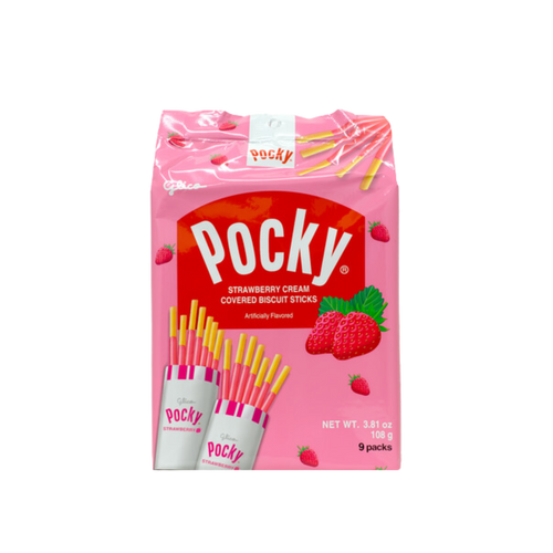 GLICO Pocky Family Size Strawberry Cream Covered Biscuit Sticks 3.81 oz (Japan)