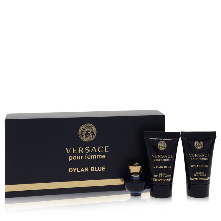 Versace Pour Femme Dylan Blue Gift Set - 0.17 oz Mini EDP + 0.8 oz Body Lotion + 0.8 oz Shower Gel By Versace