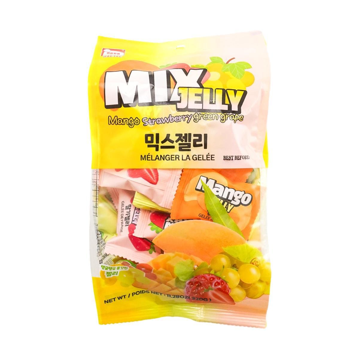 Mixed Flavor Jelly Gummy Candy Green Grape + Mango + Strawberry 11.29 oz