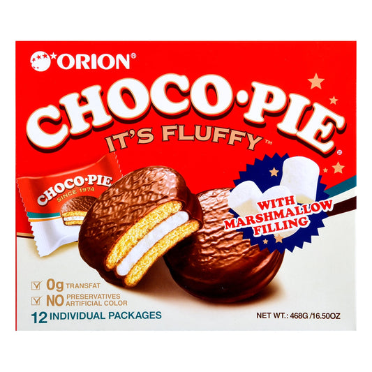 Choco Pie with Fluffy Marshmallow Filling - Korean Dessert, 12 Pieces, 16.5oz