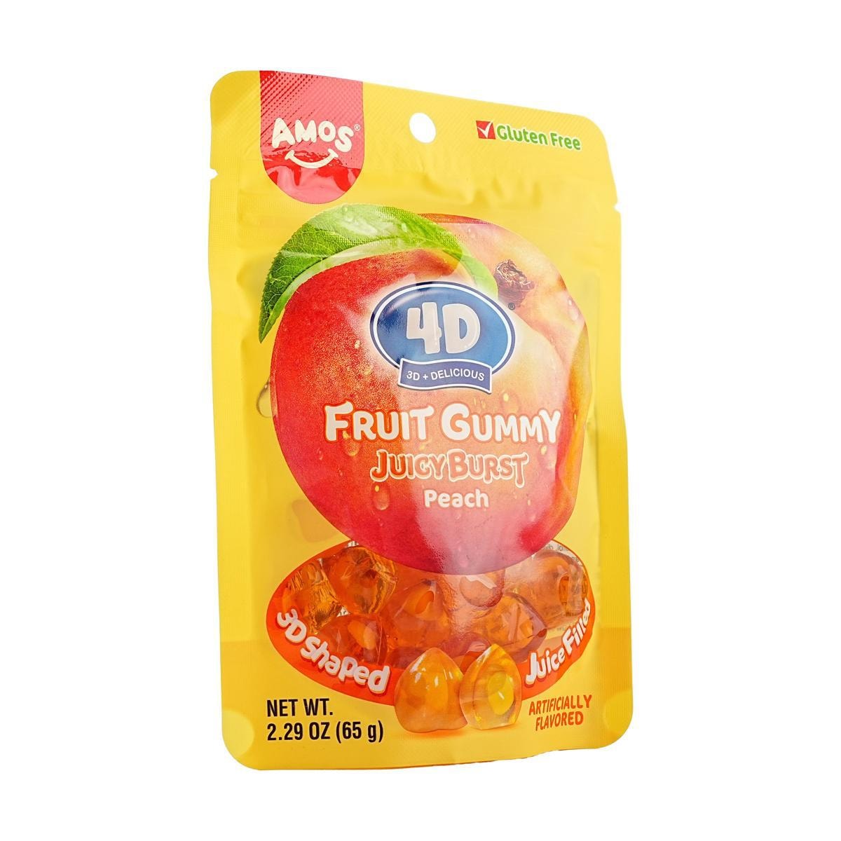 4D Fruit  Jelly Gummy Candy Juicy Burst Yellow Peach Gluten-Free 2.29 oz