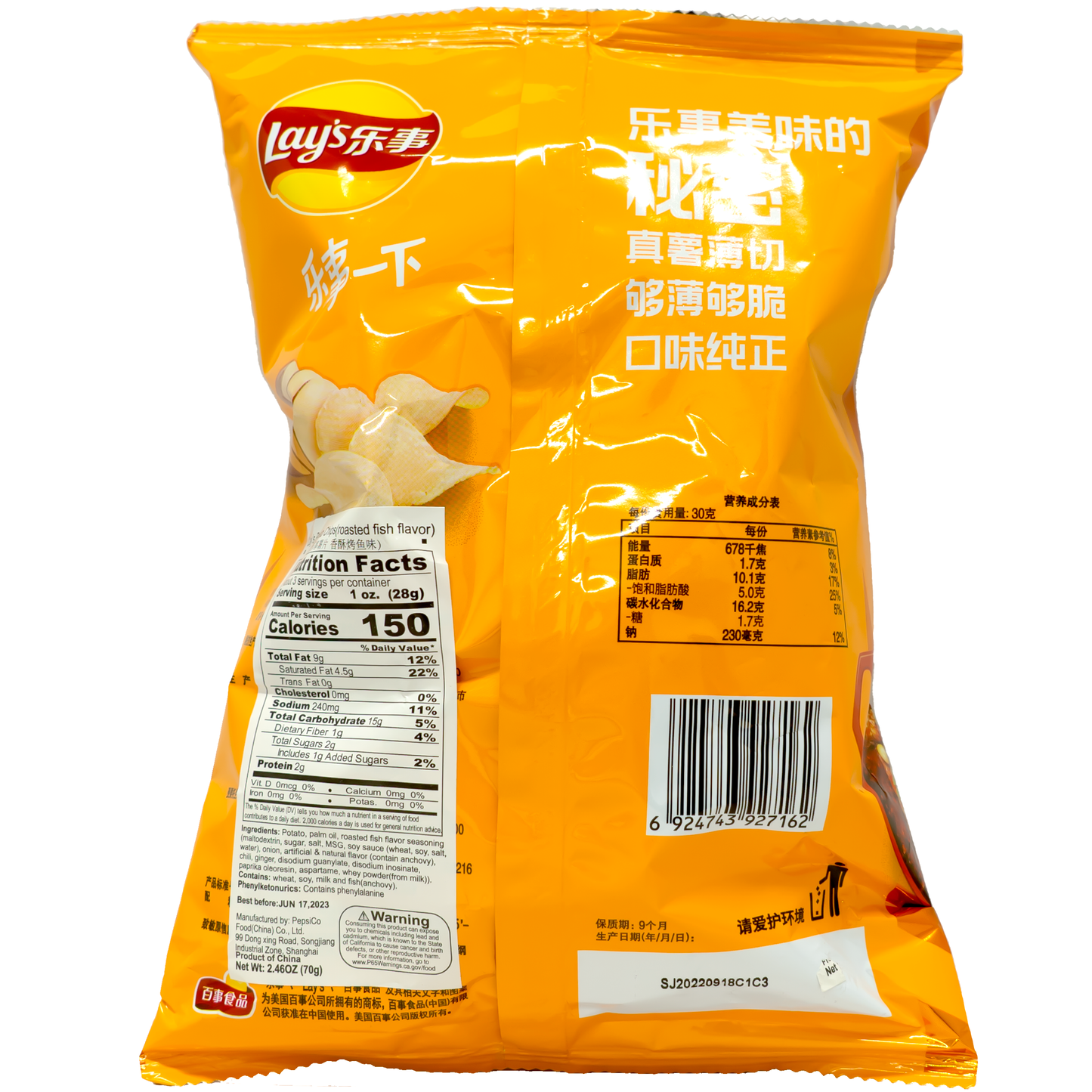 LAY'S Potato Chips Crispy Grilled Fish Flavor 70g (China)