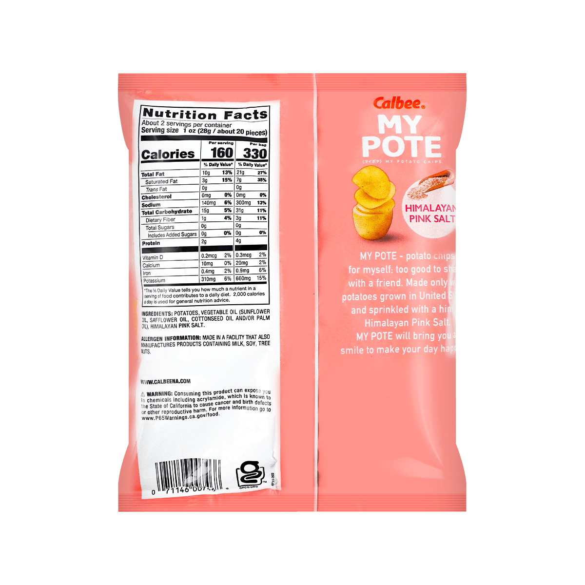 CALBEE MY POTE Himalayan Pink Salt Potato Chips, 2.12oz