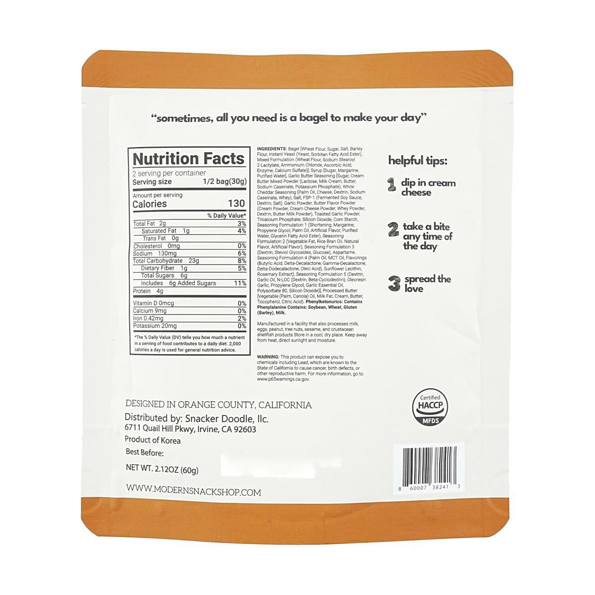 Garlic Butter Bagel Chips 2.12 oz*3 - 3 Packs