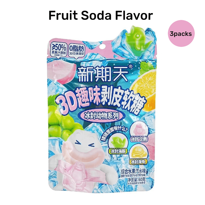 [6packs]3D Fun Peelable  Jelly Gummy Candy, Christmas Candy, Mixed Fruit Flavor/3bags+Fruit Soda Flavor/3bags, 0 Fat, 12