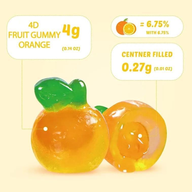 4D Fruit  Jelly Gummy Candy Juicy Burst Orange,2.29 oz